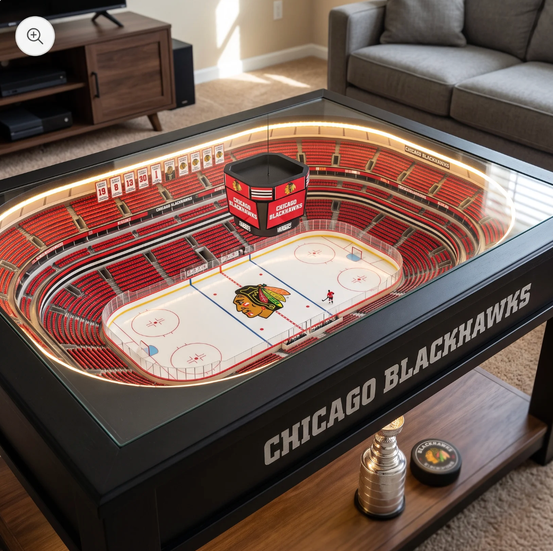 Arena Table LED Hockey Rink Coffee Table - Chicago Blackhawks