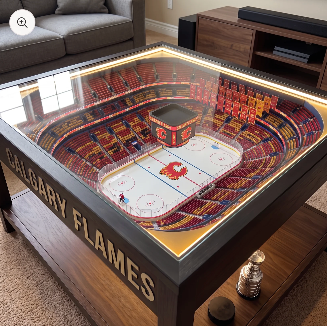 Arena Table LED Hockey Rink Coffee Table - Calgary Flames